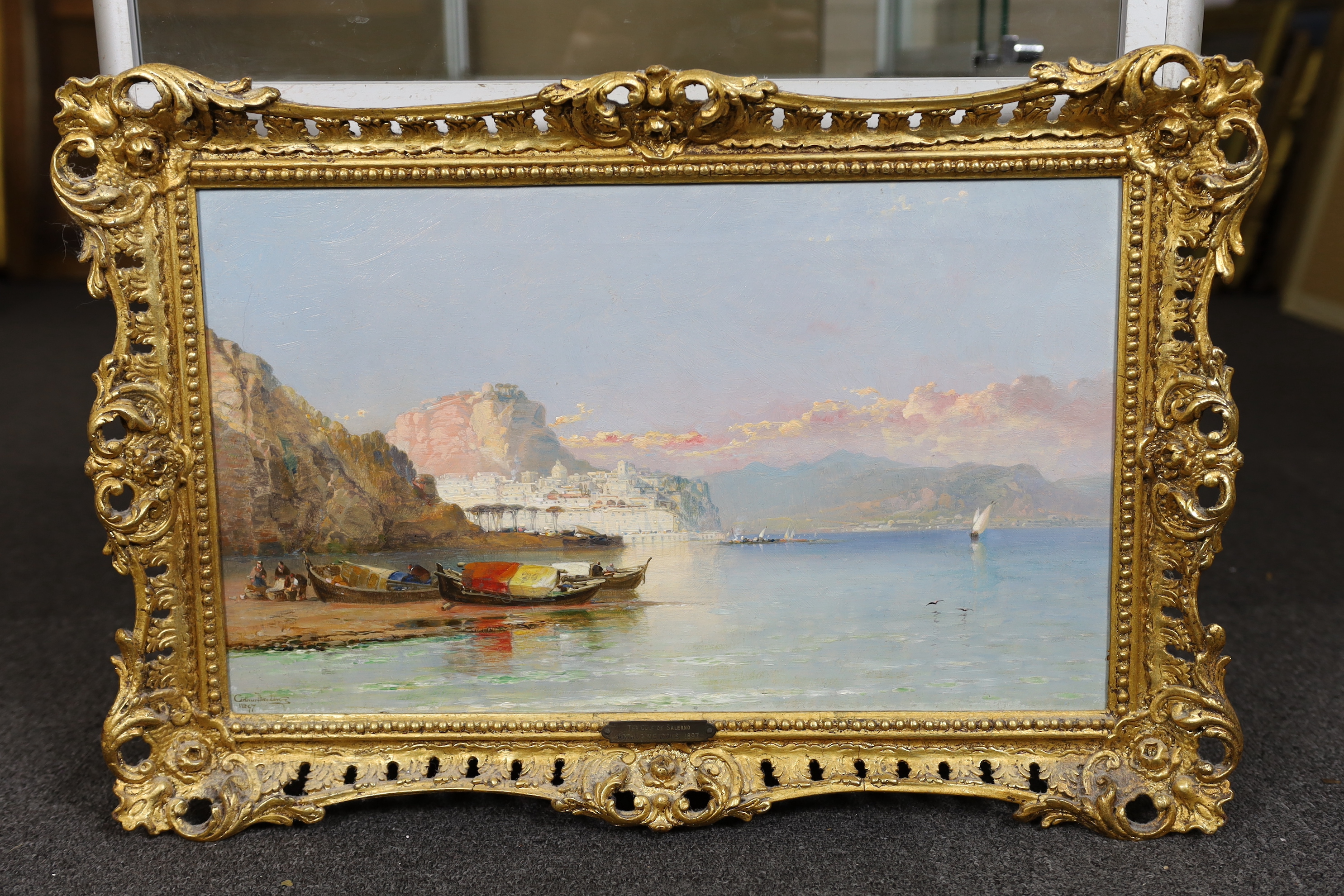 Arthur Joseph Meadows (English, 1843-1907), The Gulf of Salerno, oil on canvas, 30 x 50cm